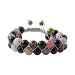 Renkli Turmalin 8mm Çift Sıra Makrome Doğal Taş Bileklik