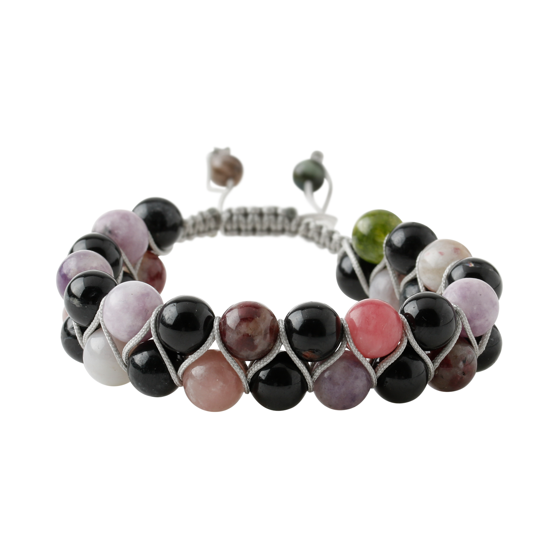 Renkli Turmalin 8mm Çift Sıra Makrome Doğal Taş Bileklik