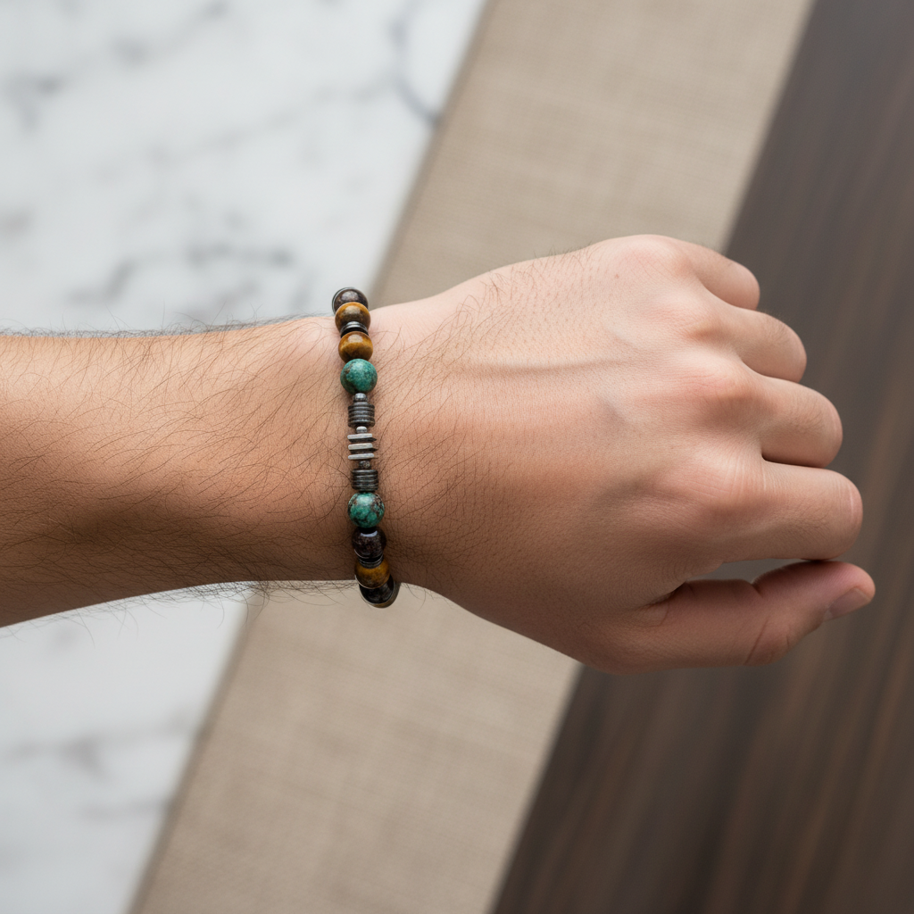 Kaplan Gözü, Bordo Granat Lal & Krizokol Doğal Taş Erkek Bileklik – Özel Tasarım