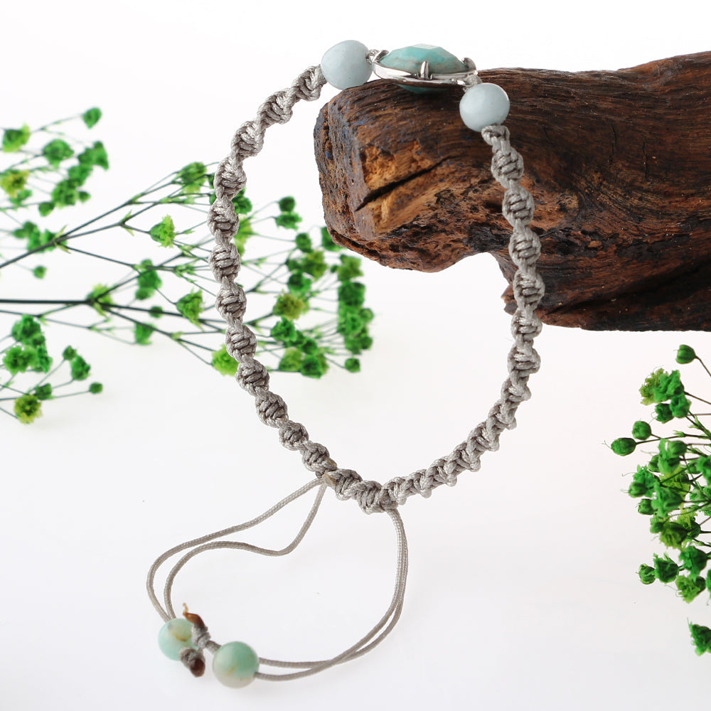 Amazonit Doğal Taş Makrome Örgü Bileklik