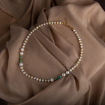 İnci-Amazonit Doğal Taş Altın Kaplama Kapama Kolye