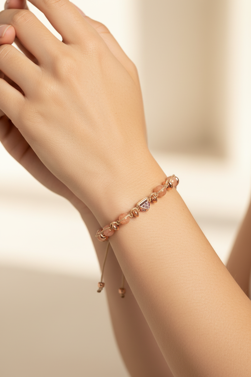 Sertifikalı Güneş Taşı & Hematit Doğal Taş Makrome Bileklik | Pirtash | Özel Üretim