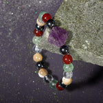 Kova Burcu Bileklik Ametist, Hematit, Kırmızı Akik, Kristal Kuvars, Sedef, Yeşil Florit