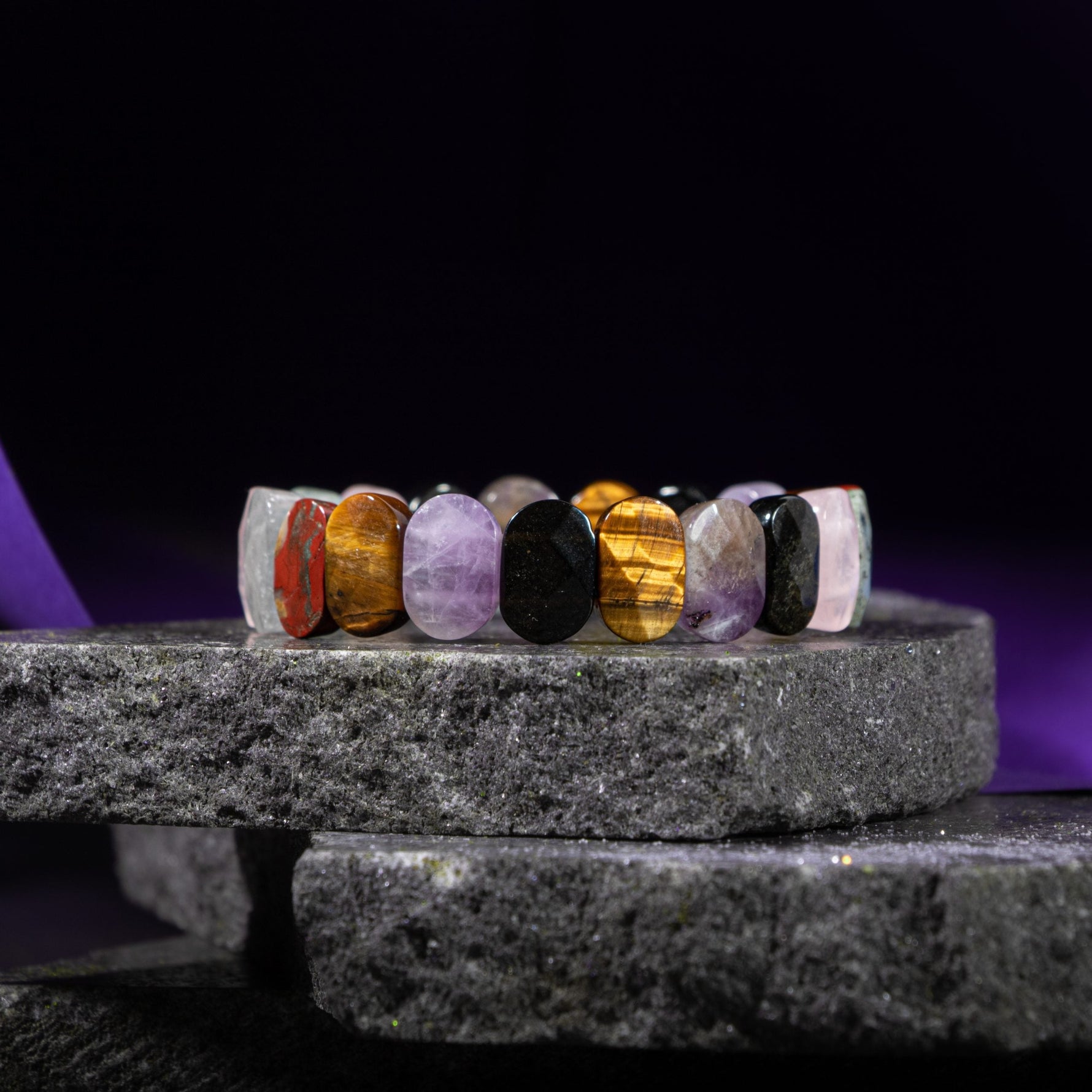 Başak Burcu Bileklik Ametist, Golden Obsidyen, Kaplan Gözü, Labradorit, Pembe Kuvars, Yosunlu Akik