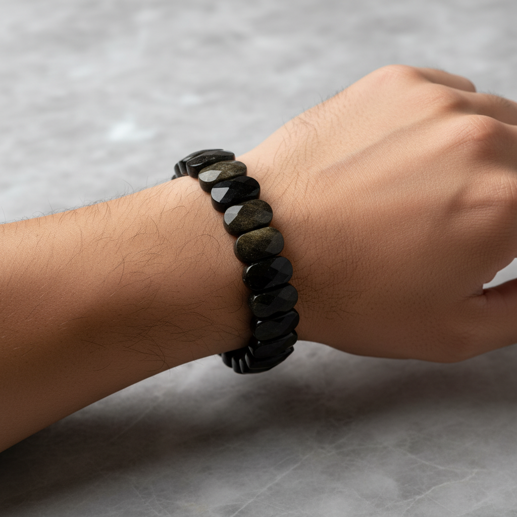 Rainbow Obsidyen Doğal Taş Geniş Kesim Bileklik – El İşçiliği