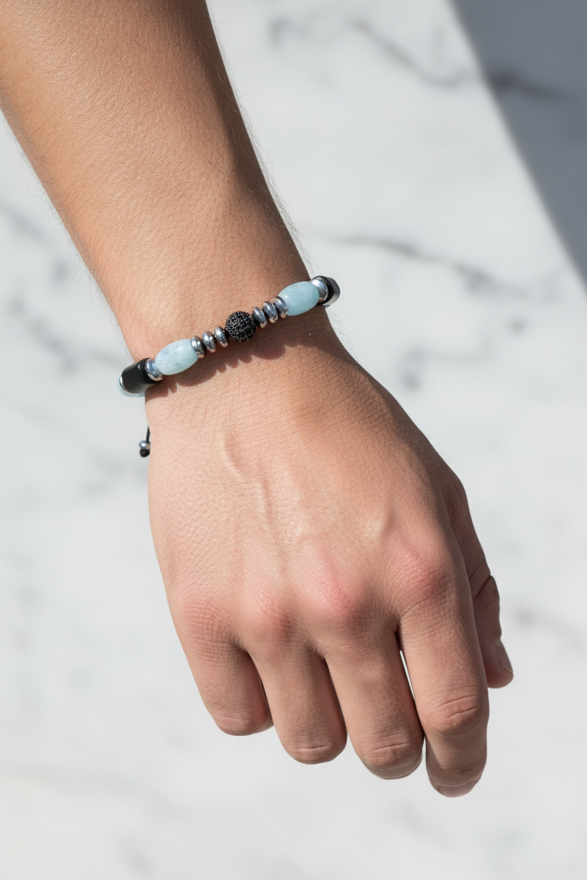 Şungit, Akuamarin ve Hematit Doğal Taş Bileklik – Unisex Şık Tasarım