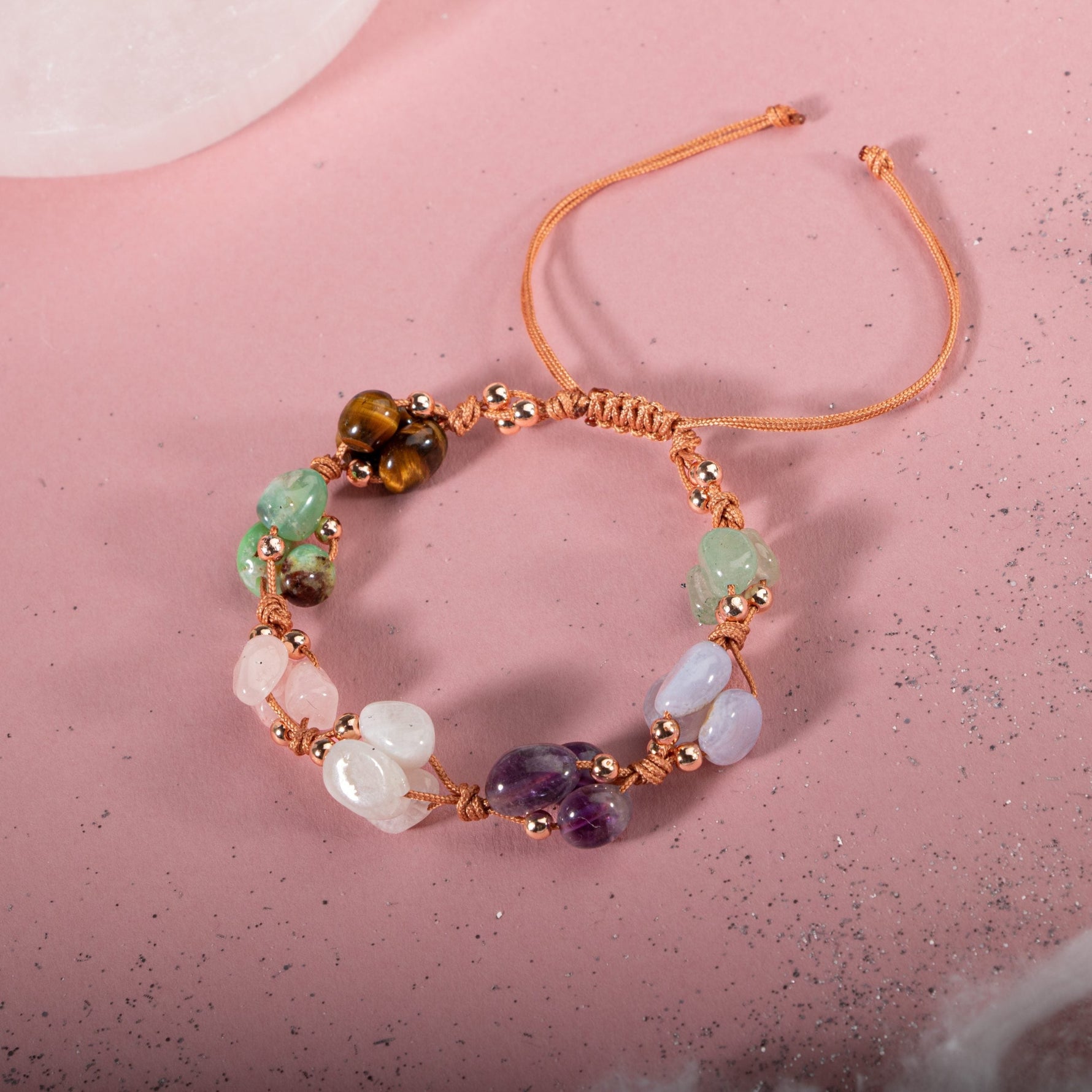 Yengeç Burcu Bileklik Ametist, Ay Taşı, Kalsedon, Kaplan Gözü, Krizopras, Pembe Kuvars, Yeşil Aventurin