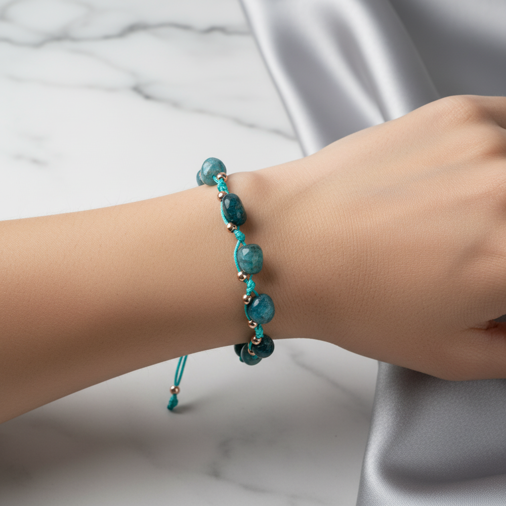 Mavi Apatit Natürel Kesim Doğal Taş Makrome Bileklik – Unisex El İşçiliği