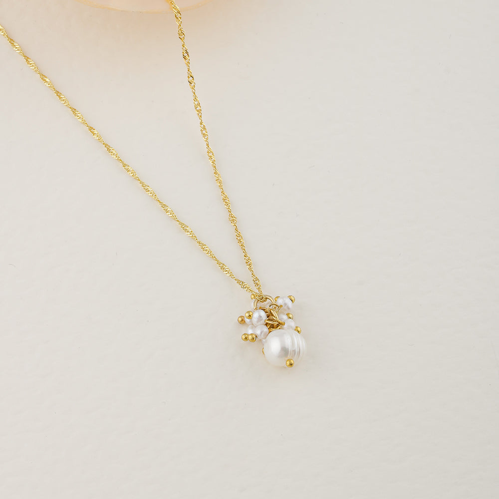 İnci Altın Kaplama Zincir Doğal Taş Kolye