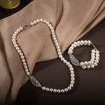 İnci Doğal Taş Gümüş Yaprak Model Takı Seti