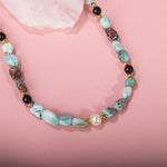 Larimar-Lal-Hematit-İnci-Ay Taşı Altın Kaplama Doğal Taş Kolye