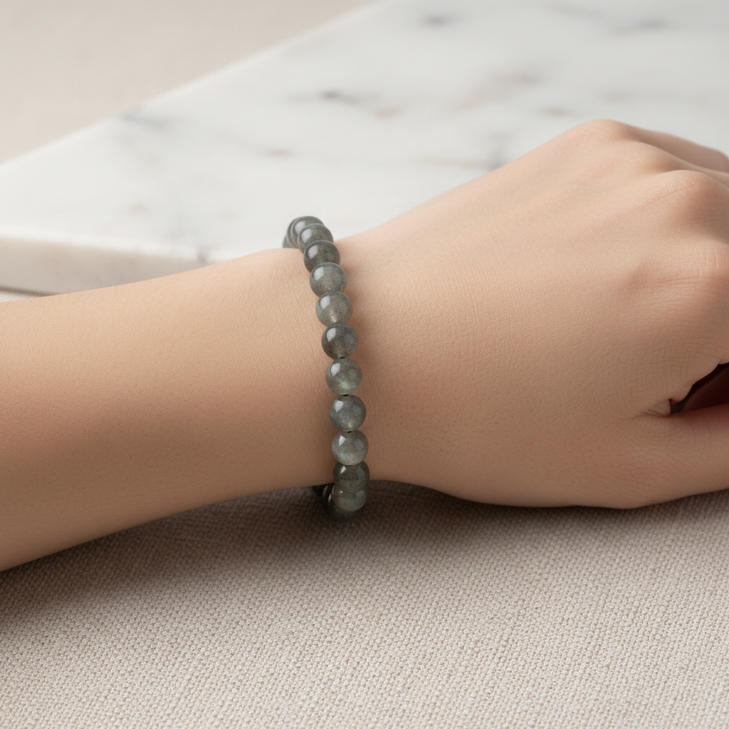Labradorit 8 mm Merdiven Kapama Doğal Taş Bileklik – El İşçiliği