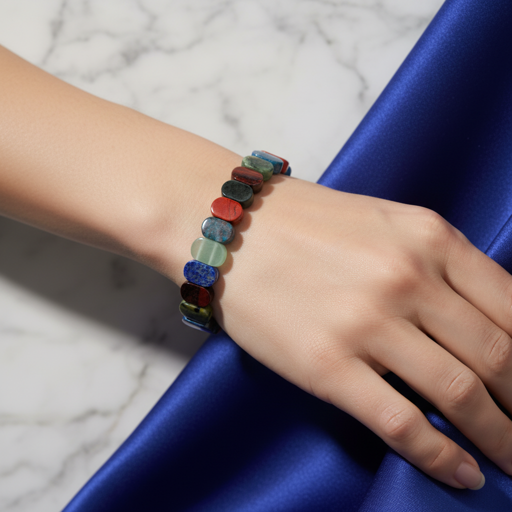 Boğa Burcu Doğal Taş Bileklik – Buz Mavisi Apatit, Dragon Jasper, Jasper, Lapis Lazuli, Aventurin & Yeşim