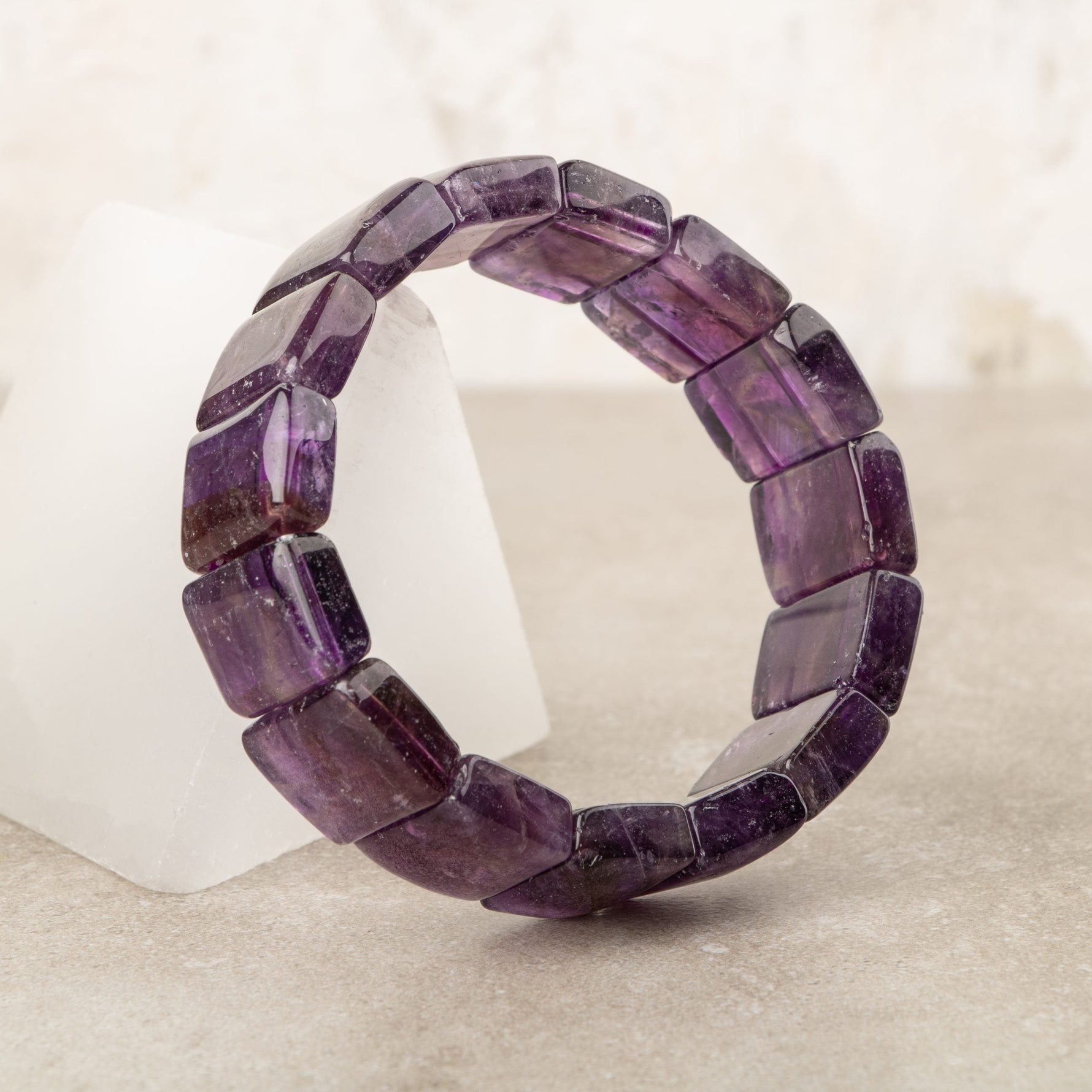 Ametist Doğal Taş Kare Kesim Geniş Kesim Bileklik