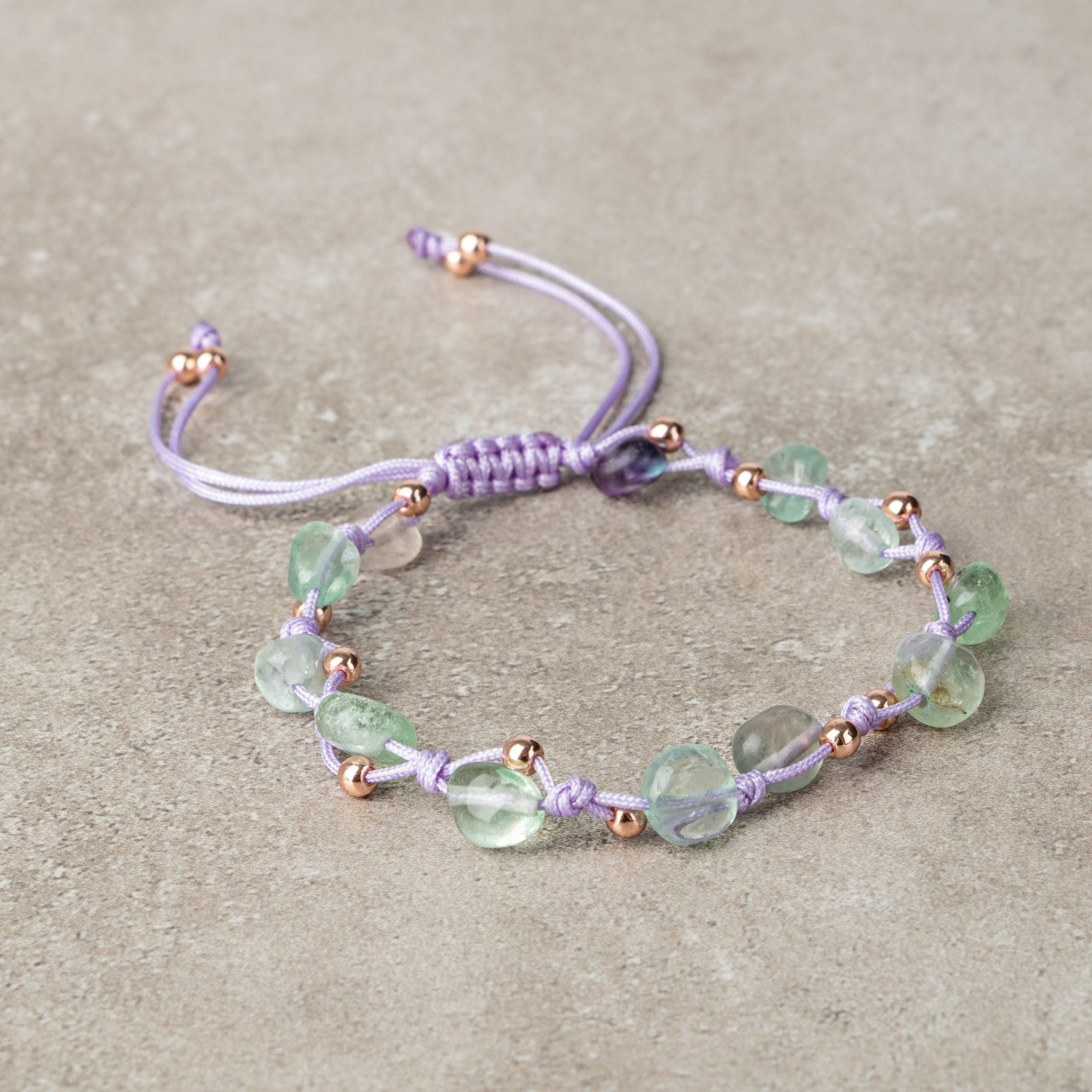 Yeşil Florit Natürel Kesim Doğal Taş Makrome Bileklik