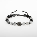Havlit-Siyah Turmalin-Hematit Doğal Taş Tasarım Gümüş Bileklik- 20-21cm