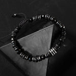 Turmalin-Siyah Lav Taşı-Hematit Doğal Taş Erkek Makrome Bileklik