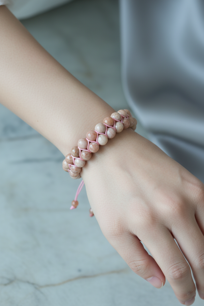 Güneş Taşı 8mm Çift Sıra Makrome Doğal Taş Bileklik