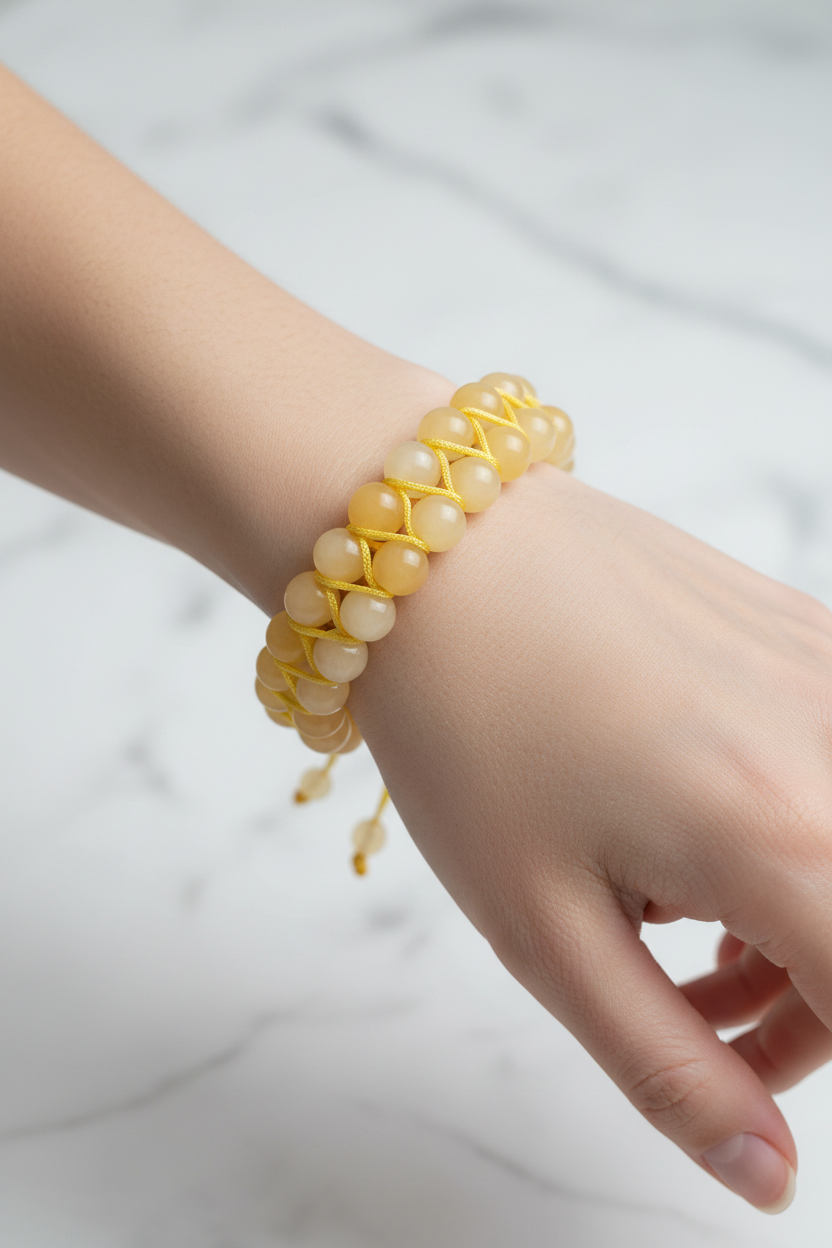 Kalsit 8mm Çift Sıra Makrome Doğal Taş Bileklik