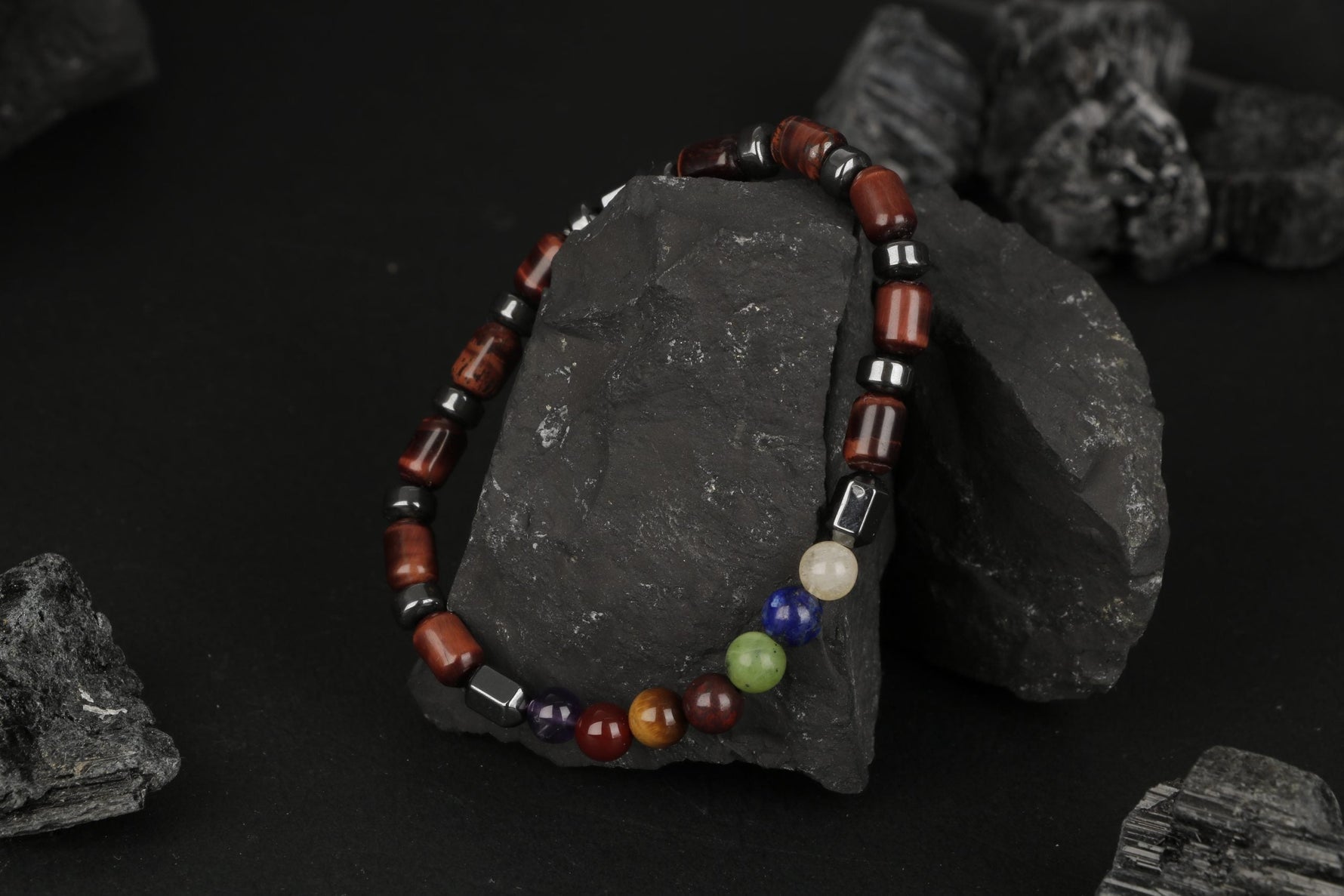 Kaplan Gözü-Çakra Bileklik Ametist, Lal, Kaplan Gözü, Akik, Lapis, Yeşim, Kalsit