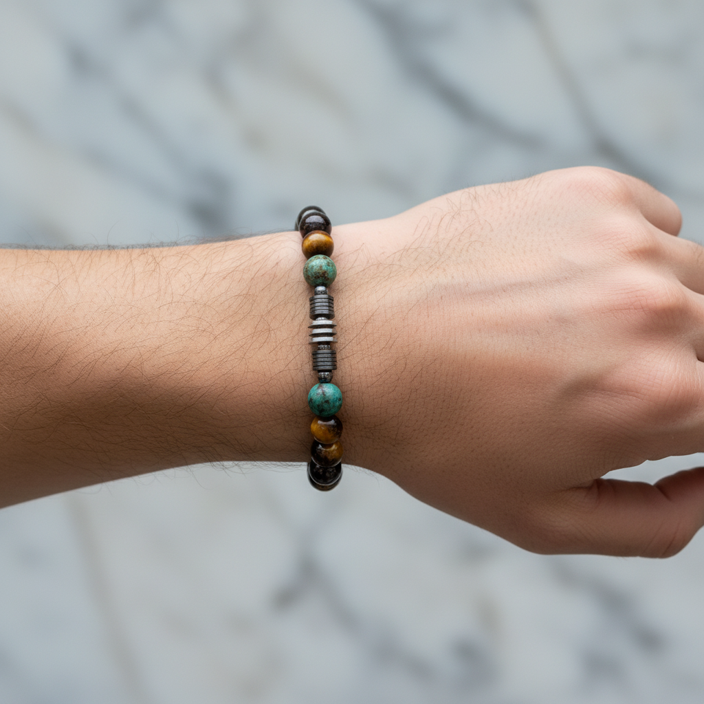 Kaplan Gözü, Bordo Granat Lal & Krizokol Doğal Taş Erkek Bileklik – Özel Tasarım