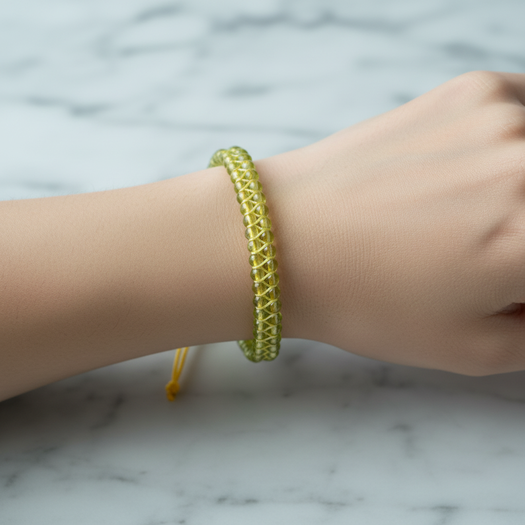 Zebercet 4mm Çift Sıra Doğal Taş Makrome Bileklik – El İşçiliği