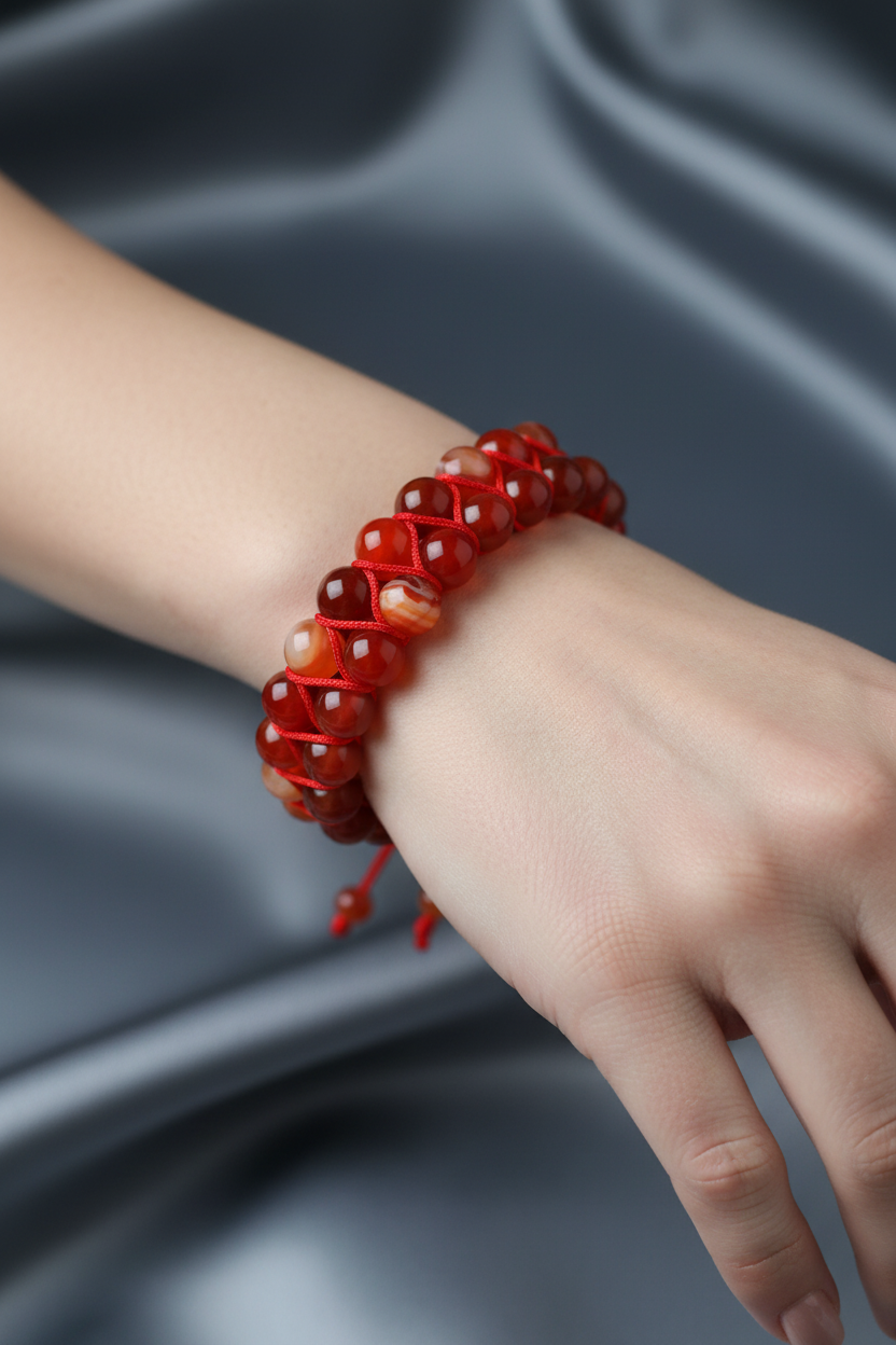 Madagaskar Akiği 8mm Çift Sıra Makrome Doğal Taş Bileklik