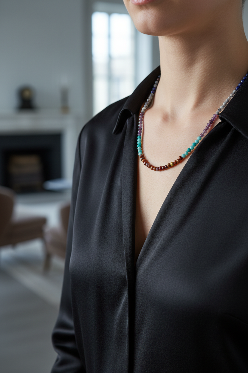 Amazonit, Ametist, Jasper, Karnelyan Akik & Lapis Lazuli Doğal Taş Kolye – Özel Tasarım