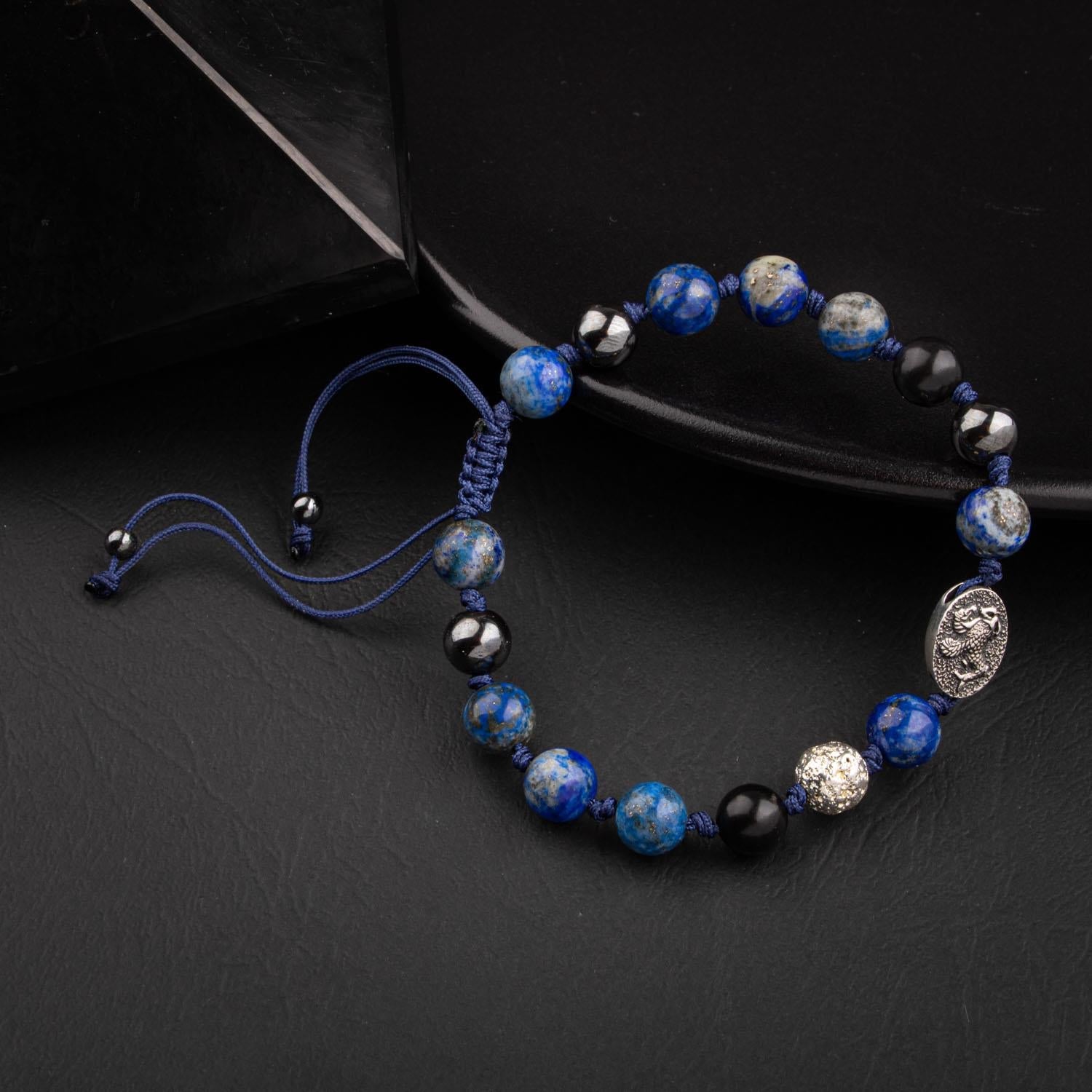 Lapis Lazuli Doğal Taş Tasarım Gümüş Bileklik- 20-21cm