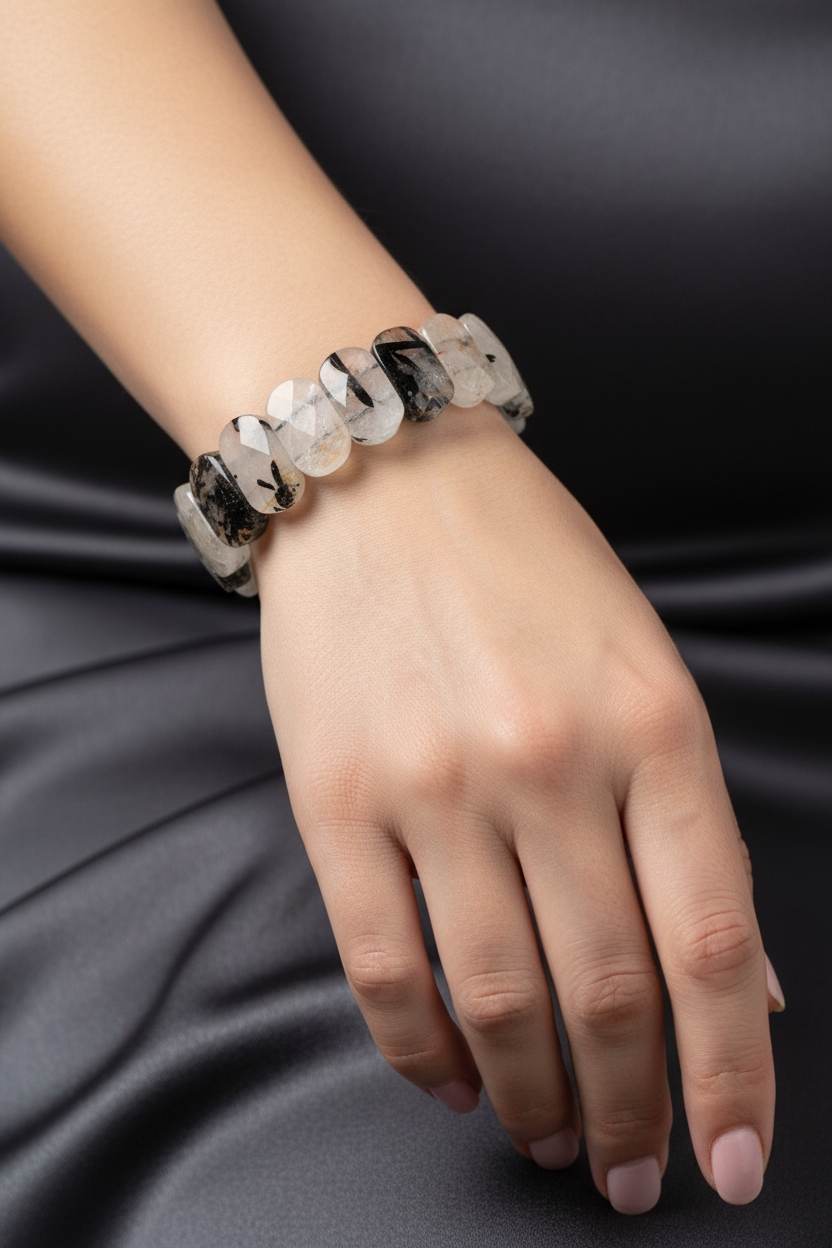 Rutilli Kuvars Doğal Taş Geniş Kesim Bileklik