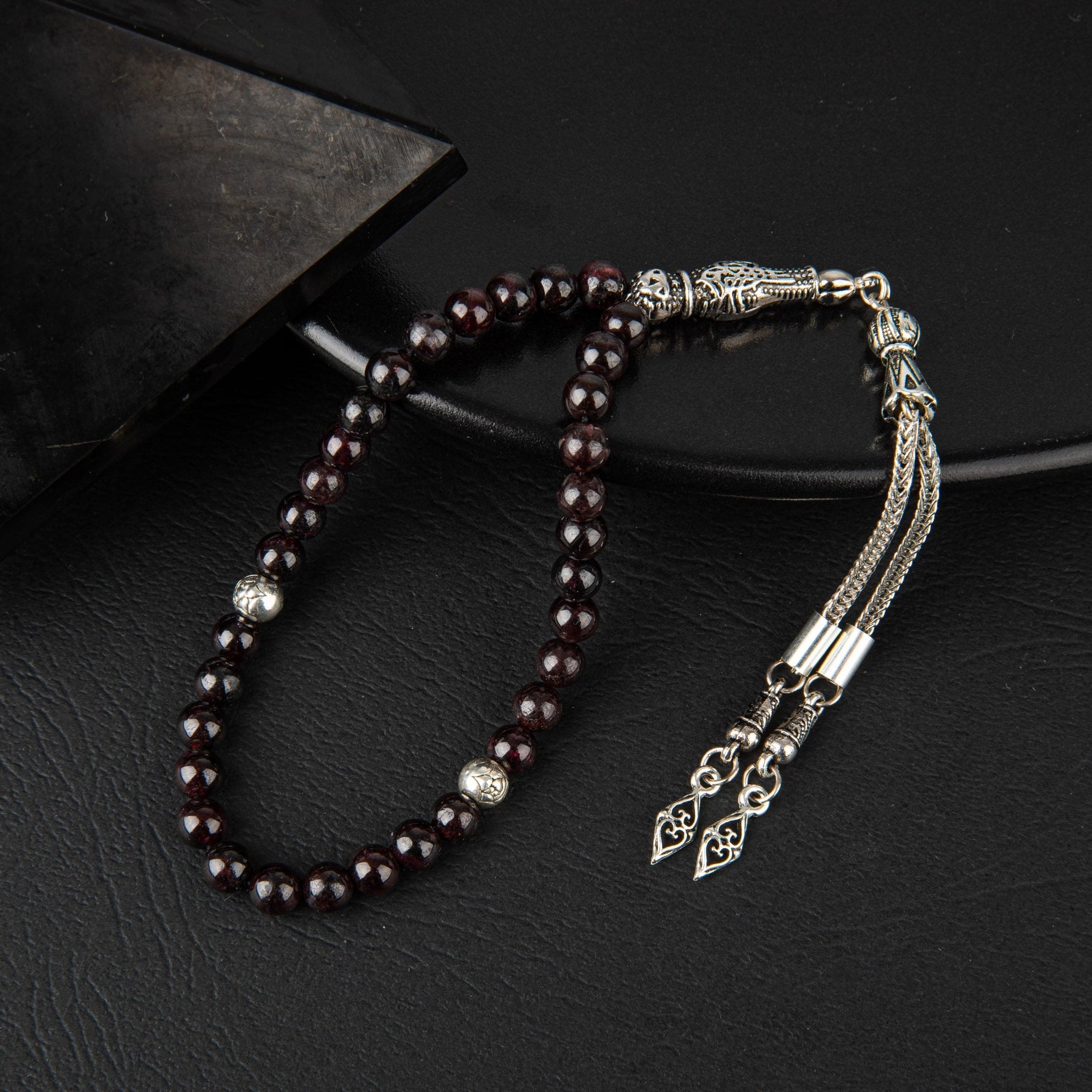 Bordo Granat Lal Doğal Taş Tesbih 33lük - 6mm