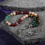 İkizler Burcu Tesbih Anyolit, Güneş Taşı, Kaplan Gözü, Kırmızı Akik, Yeşil Aventurin