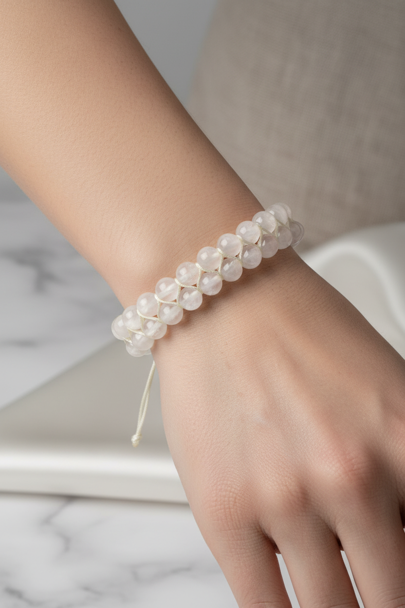 Selenit 8mm Çift Sıra Makrome Doğal Taş Bileklik