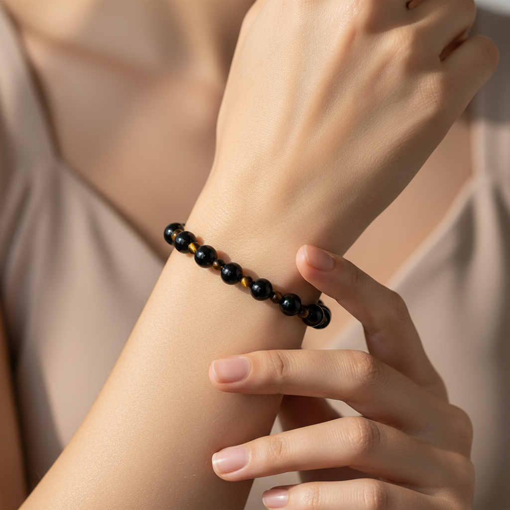 Sertifikalı Kaplan Gözü & Turmalin Doğal Taş Bileklik – 6 mm