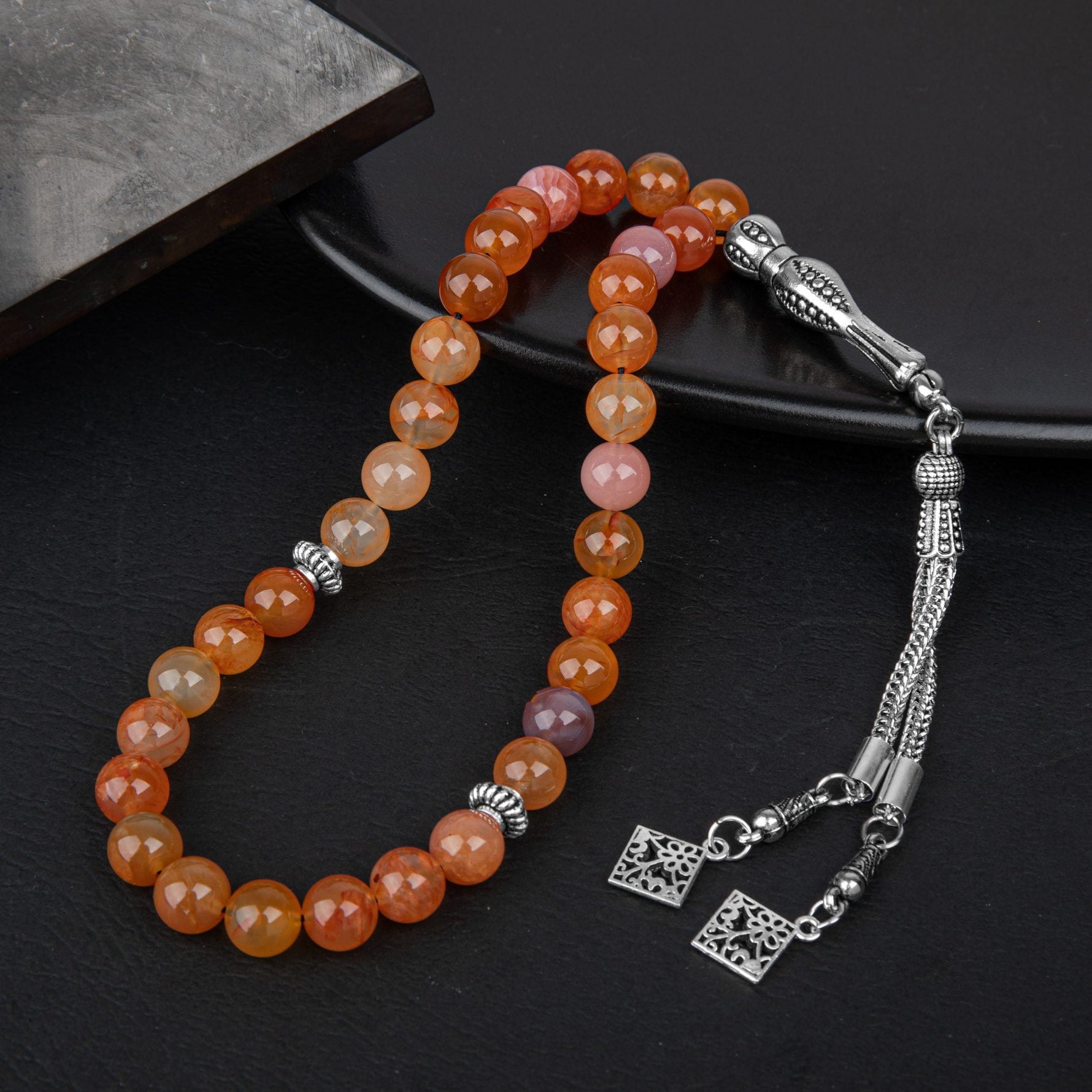 Karnelyan Akik Doğal Taş Tesbih 33lük - 8mm