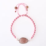 Çilek Kuvars-Pembe Kuvars Doğal Taş Makrome Örgü Bileklik
