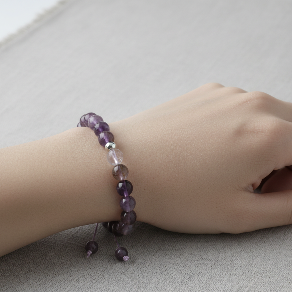 Fantom Kuvars 8 mm Merdiven Kapama Doğal Taş Bileklik – El İşçiliği