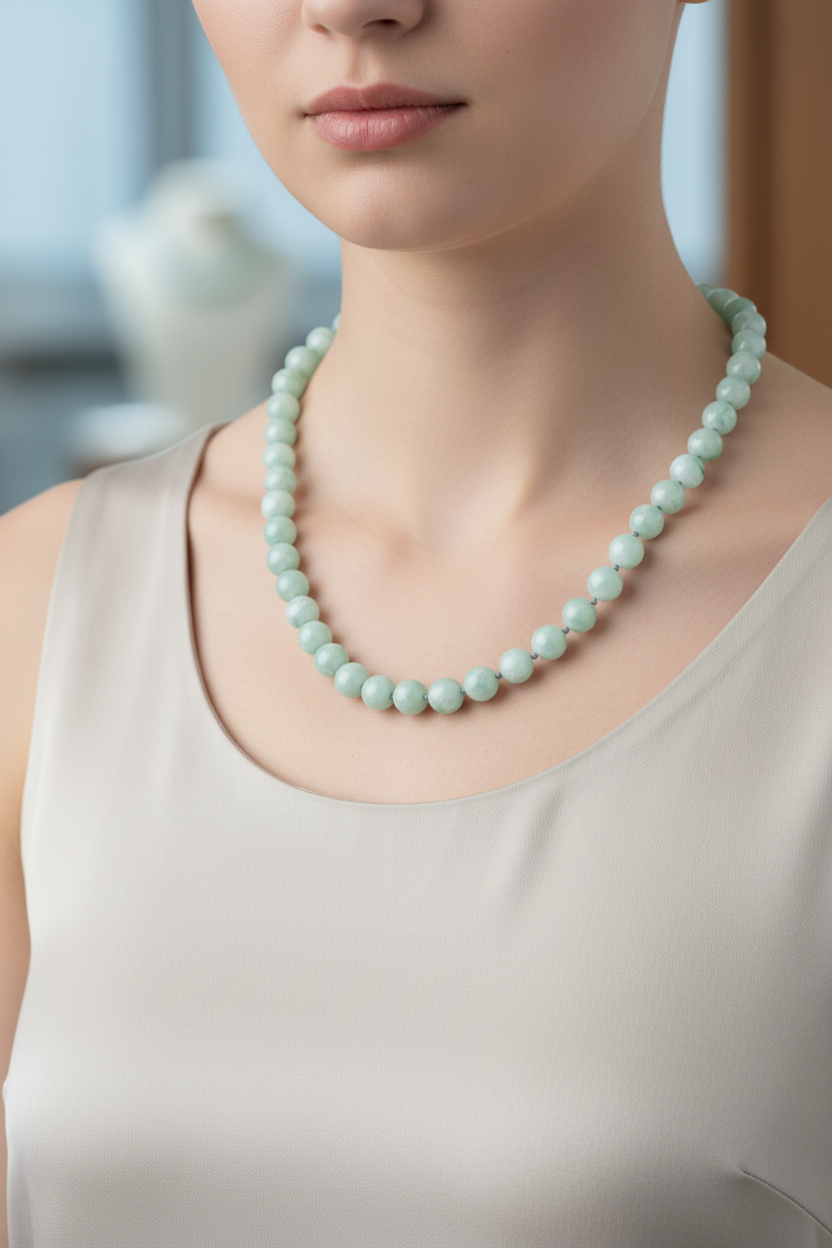 Mavi Larimar Doğal Taş Kolye – 8 mm Düğümlü, Unisex Tasarım