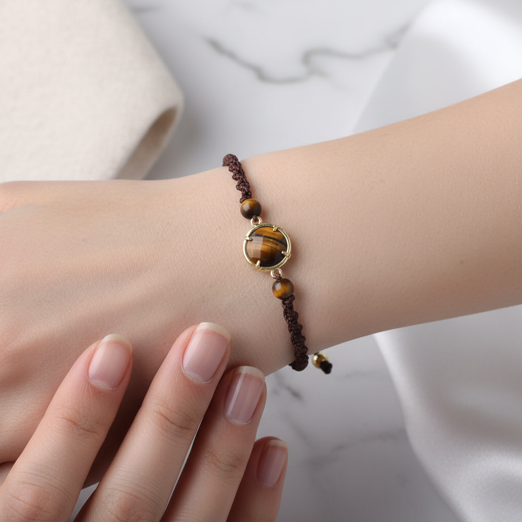 Kaplan Gözü Doğal Taş Makrome Bileklik – Özel Tasarım