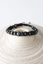 Erkek Bilekliği Orijinal Hakiki Sertifikalı Karlı Obsidyen - Hematit İpli Doğal Taş Bileklik 6mm