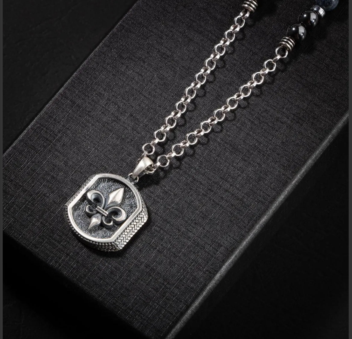 Erkek Kolyesi Dumortierit-hematit Doğal Taş Gümüş Tasarım Kolye