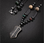 Erkek Kolyesi Fosil Mercan-Hint Akik-hematit Doğal Taş Gümüş Tasarım Kolye