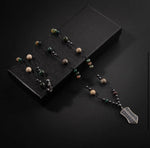 Erkek Kolyesi Fosil Mercan-Hint Akik-hematit Doğal Taş Gümüş Tasarım Kolye