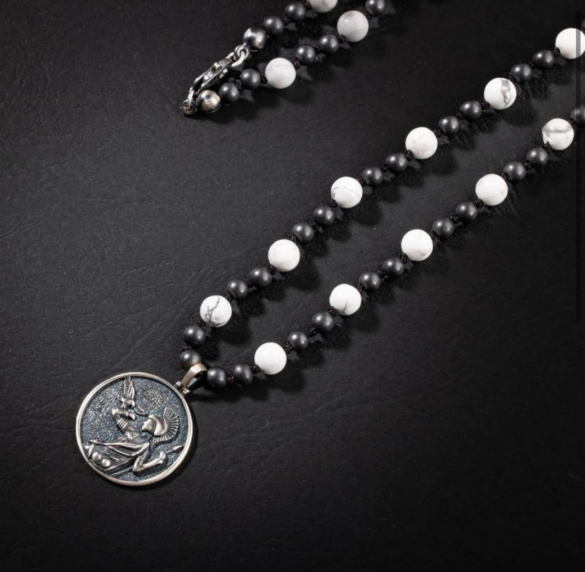 Erkek Kolyesi Havlit-hematit Doğal Taş Gümüş Tasarım Kolye