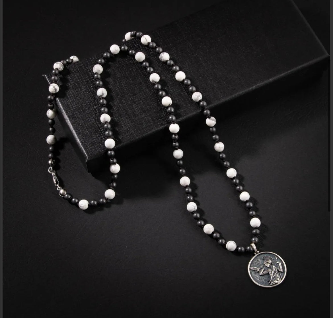 Erkek Kolyesi Havlit-hematit Doğal Taş Gümüş Tasarım Kolye