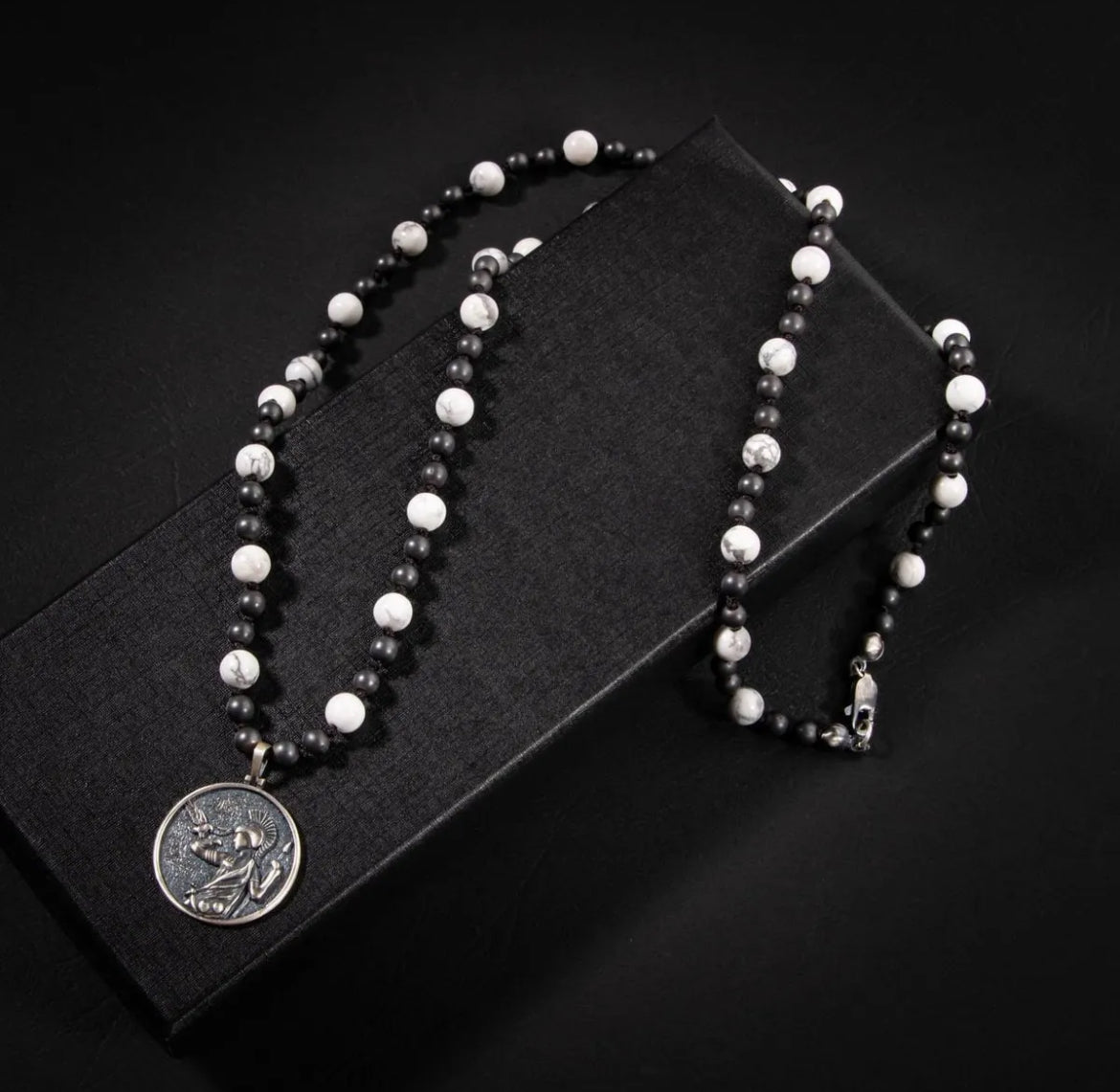 Erkek Kolyesi Havlit-hematit Doğal Taş Gümüş Tasarım Kolye