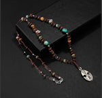 Erkek Kolyesi Hindistan Cevizi Kabuğu-turkuaz-kaplan Gözü-hint Akik-hematit Doğal Taş Gümüş Tasarım Kolye