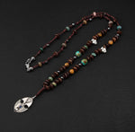 Erkek Kolyesi Hindistan Cevizi Kabuğu-turkuaz-kaplan Gözü-hint Akik-hematit Doğal Taş Gümüş Tasarım Kolye