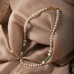 İnci-Amazonit Doğal Taş Altın Kaplama Kapama Kolye