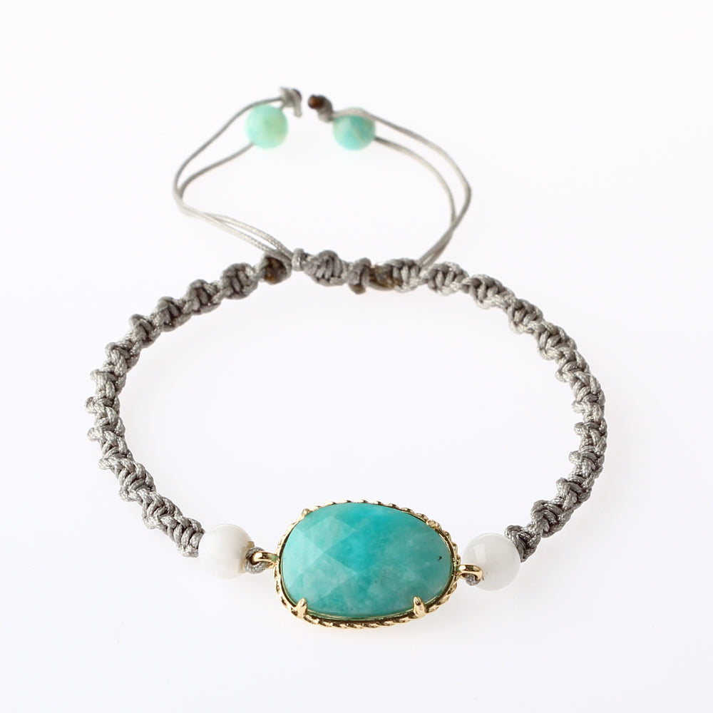 Amazonit-Ay Taşı Doğal Taş Makrome Örgü Bileklik